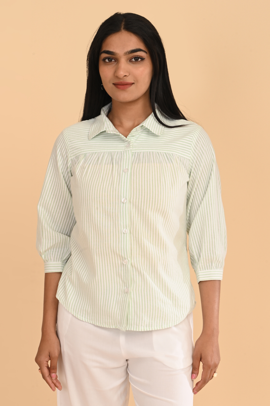 cotton striped yarn dyed top for women office wear cotton top india