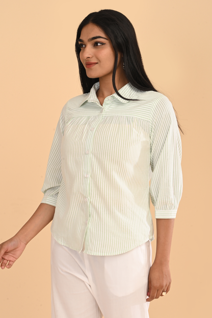 cotton striped yarn dyed top for women side view office wear cotton top