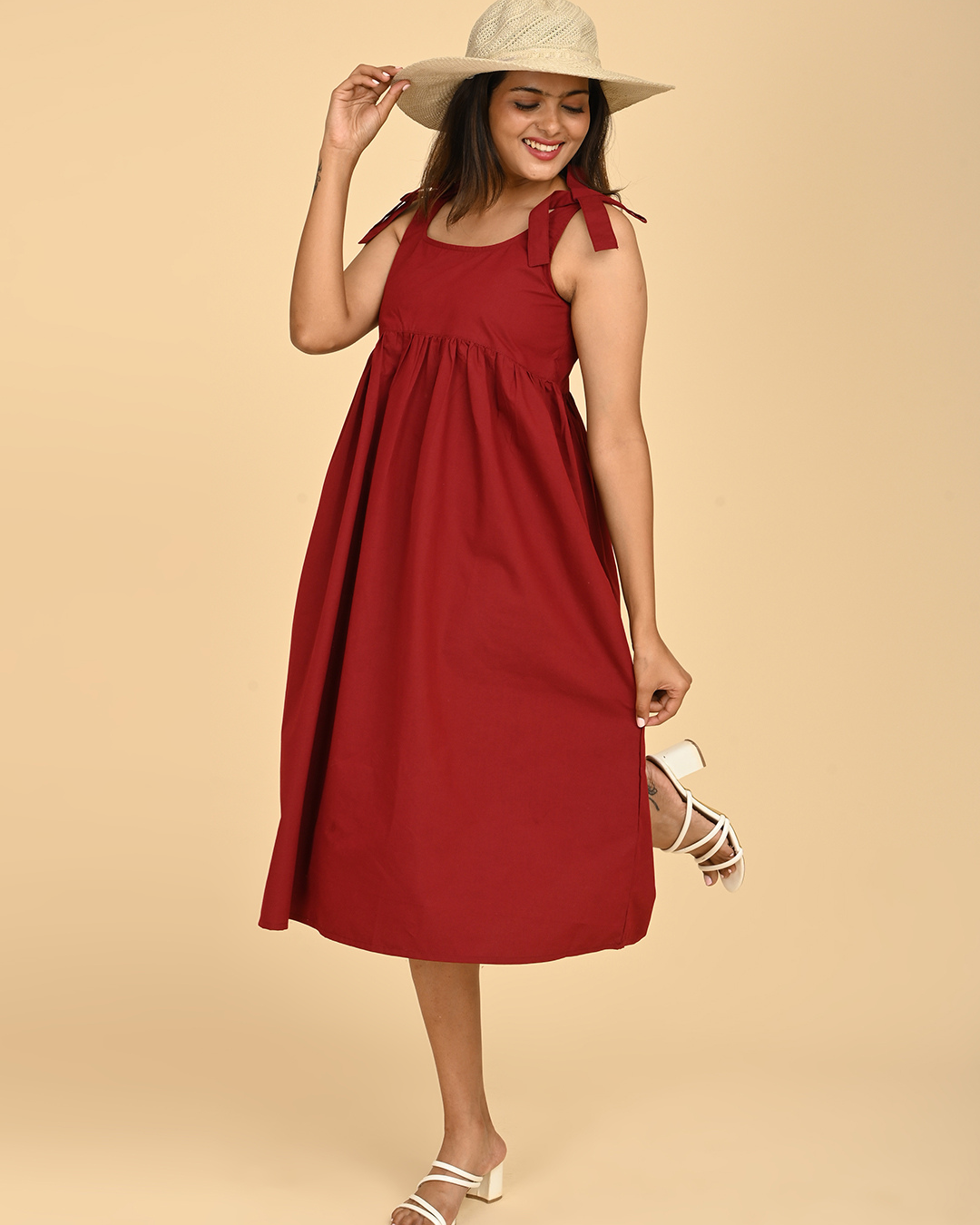Red Cotton Midi Dress for Women | 100% Cotton Summer Dress India The Classy Clothing Red Cotton Midi Dress for Women | 100% Cotton Summer Dress India The Classy Clothing