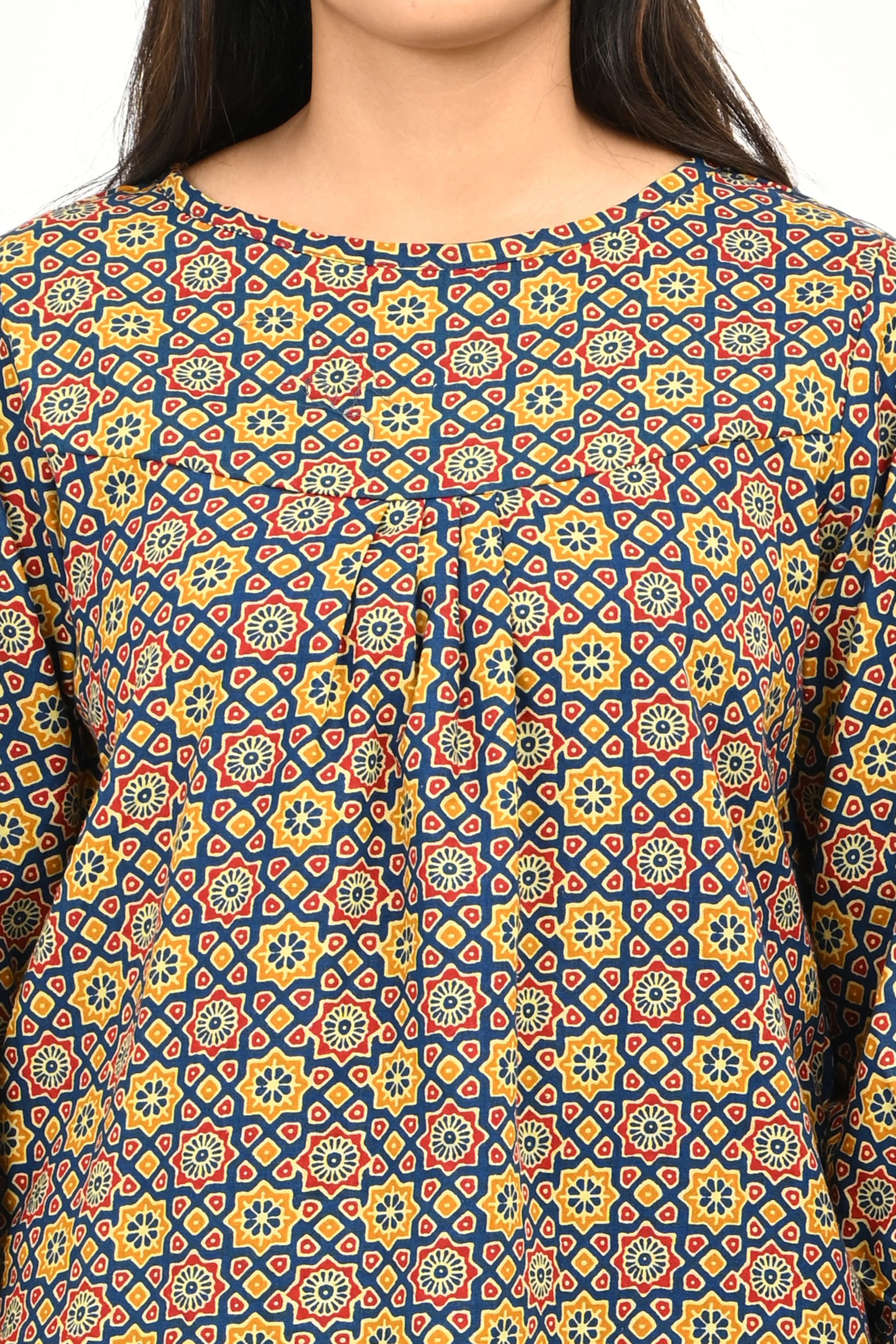 “Women’s cotton top – close-up of  print and fabric texture”