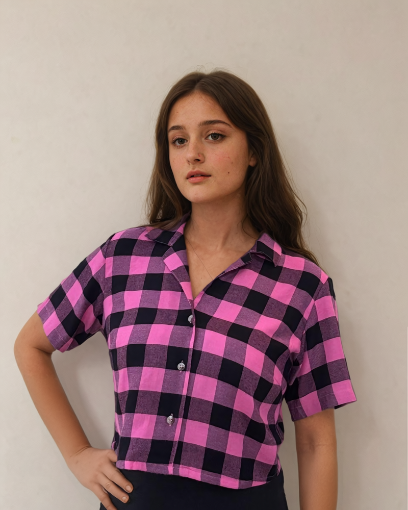 Pink black checkered crop top for women – summer wear in India
