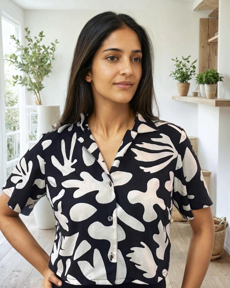 doodle leaf print rayon crop top for women casual outfit India