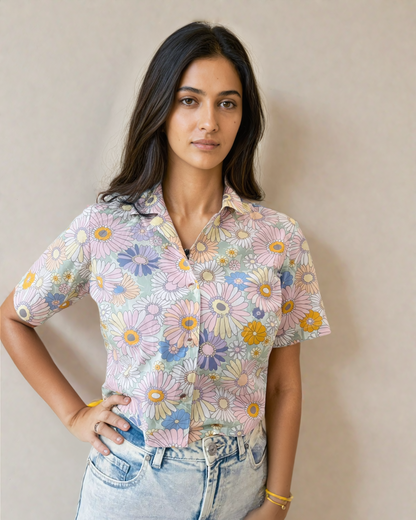 Short Sleeve Slim fit Flower print Crop Top
