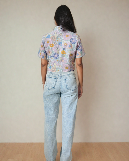 Short Sleeve Slim fit Flower print Crop Top