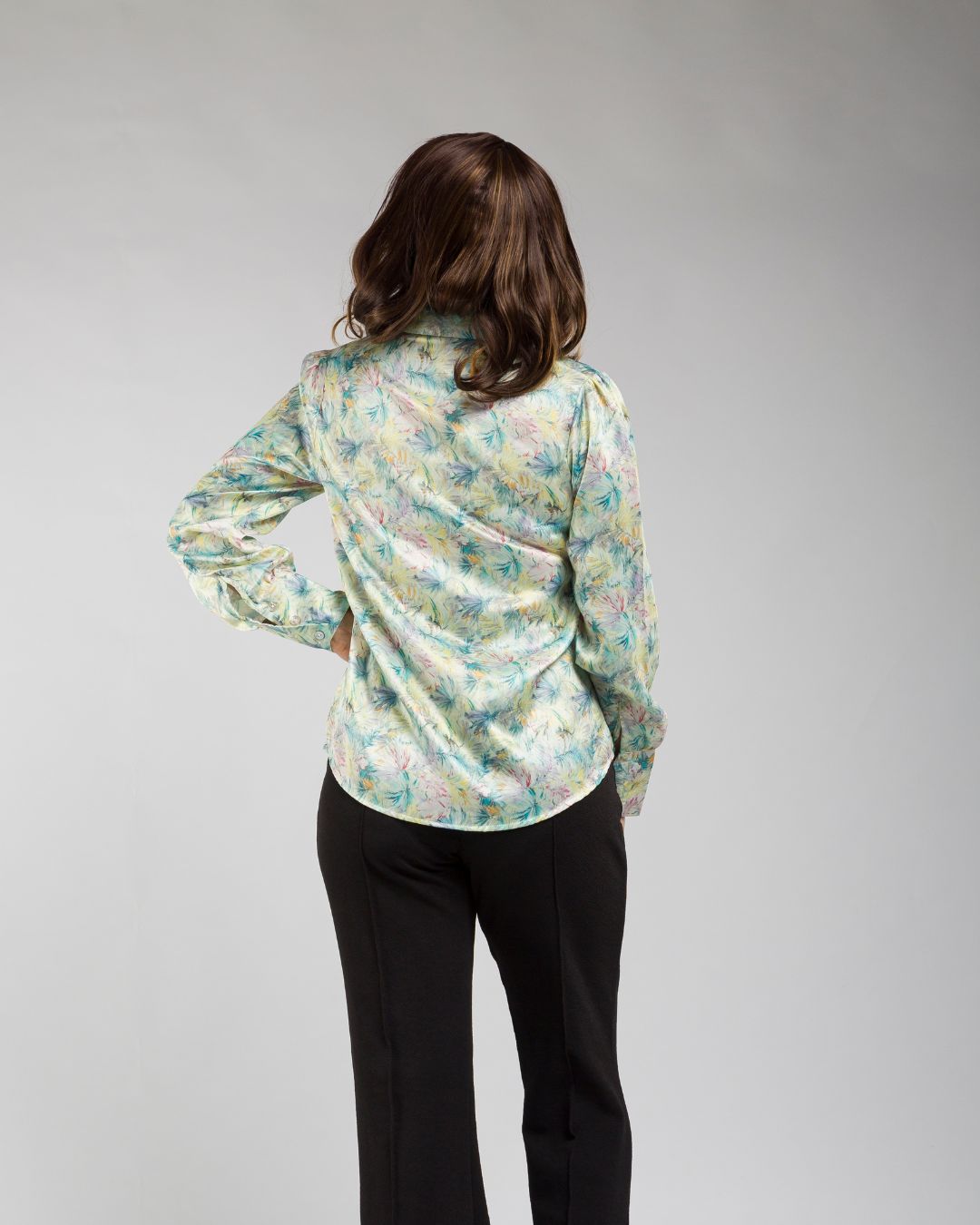 Printed Satin Shirt in Cream Color