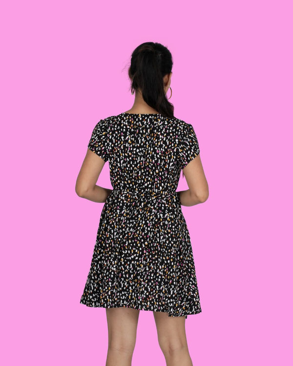 Printed Wrap Around Short Dress