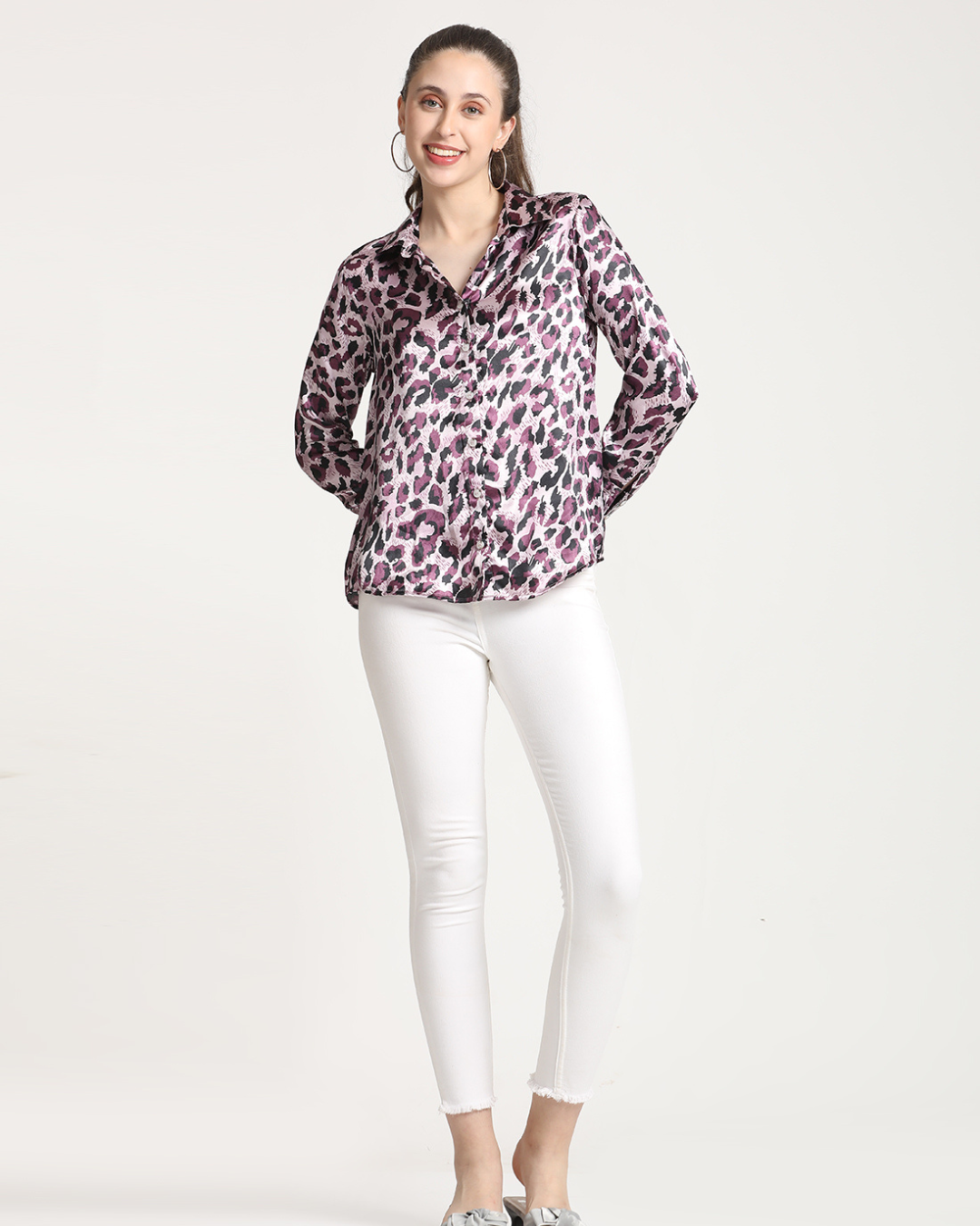 Long Sleeves Satin Animal Print shirt