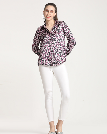 Long Sleeves Satin Animal Print shirt