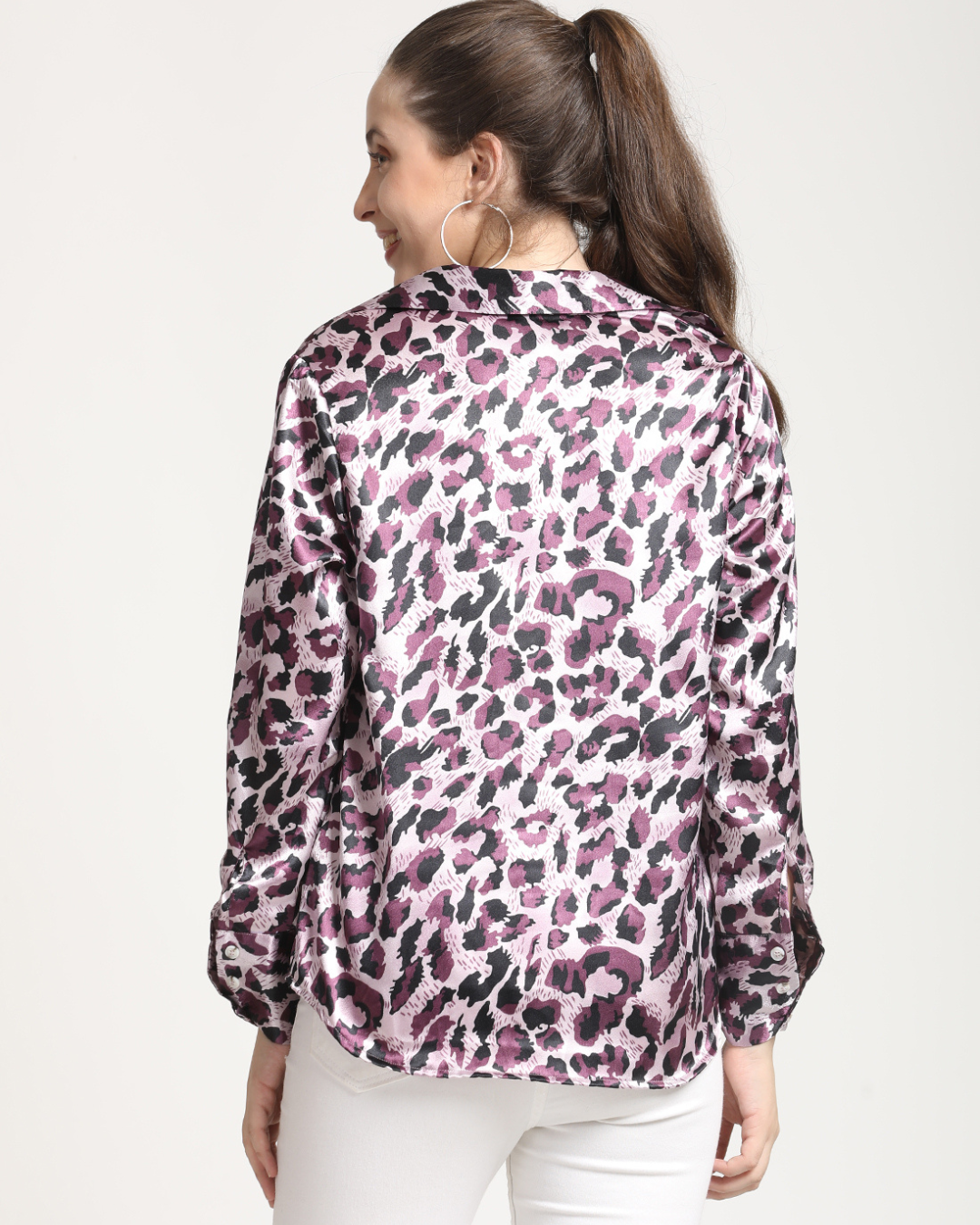 Long Sleeves Satin Animal Print shirt