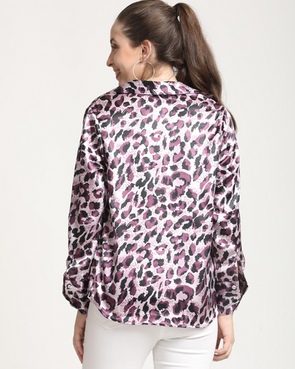 Long Sleeves Satin Animal Print shirt