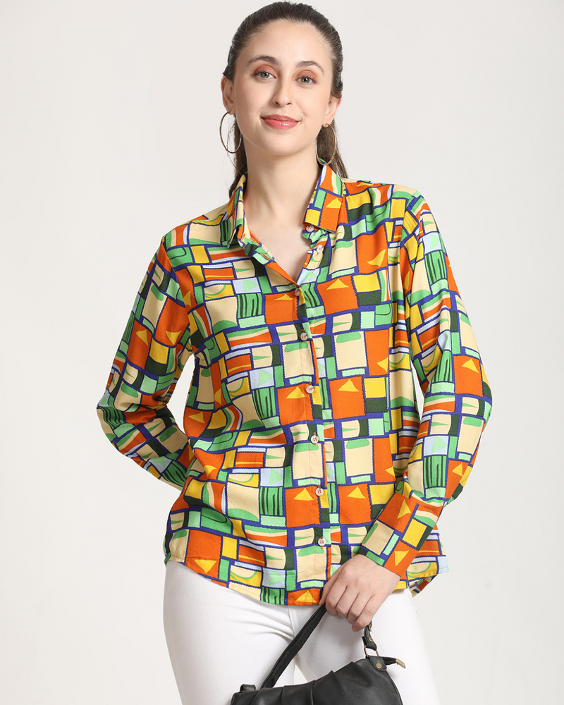 Women’s Geometrical Print Rayon Shirt Regular Fit