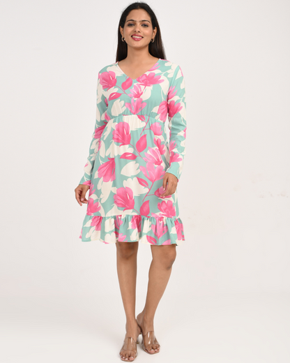 Mint Bloom Ruffle Dress