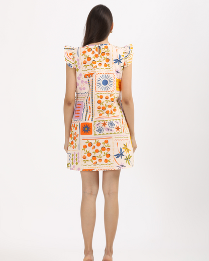 Printed cotton dress with Ruffled sleeves