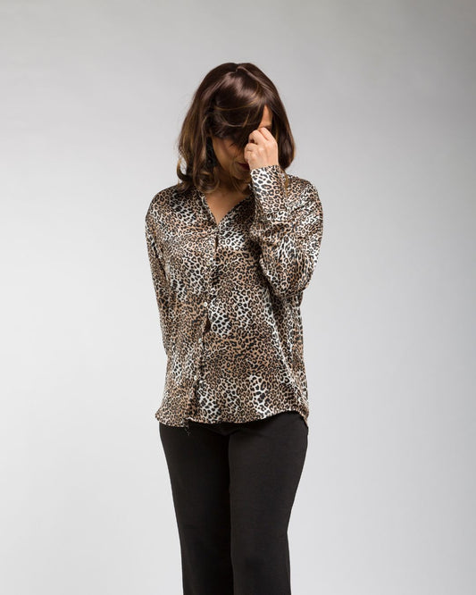 Women’s Printed Satin Shirt – Leopard Print Statement