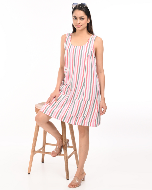 Women’s Elegant Striped Cotton A-Line Dress – Summer Casual