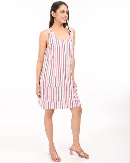 Women’s Elegant Striped Cotton A-Line Dress – Summer Casual