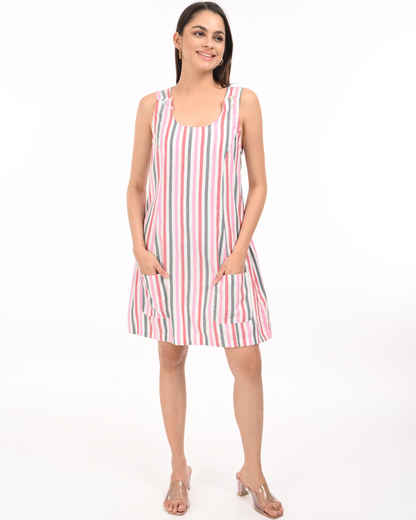Women’s Elegant Striped Cotton A-Line Dress – Summer Casual