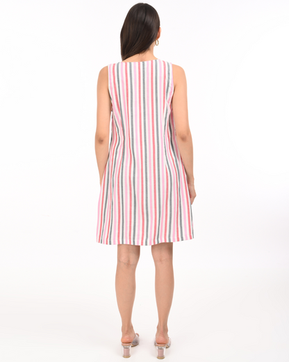 Women’s Elegant Striped Cotton A-Line Dress – Summer Casual