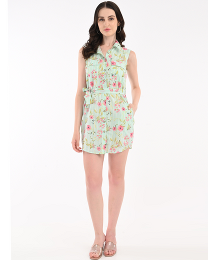 Mint Green Floral Shirt For Women