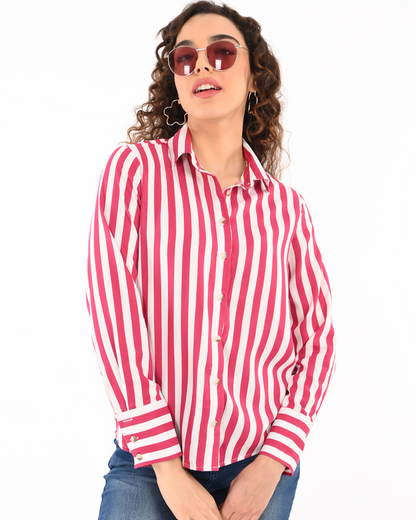 Red and White Vertical Stripe Shirt.
