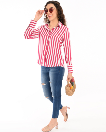 Red and White Vertical Stripe Shirt.
