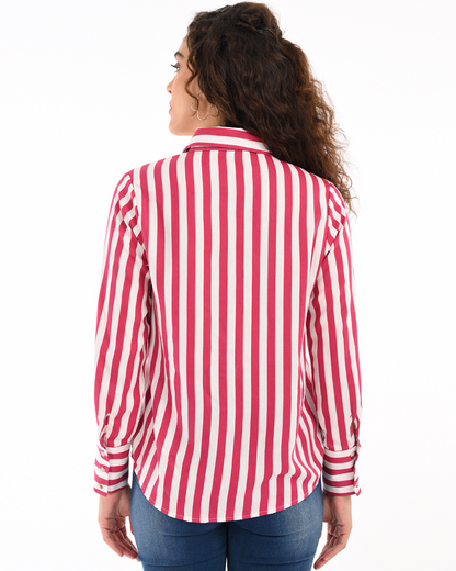 Red and White Vertical Stripe Shirt.