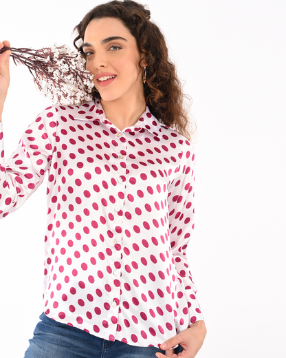 Classic Polka dot Button down shirt-Berry Pink shirt