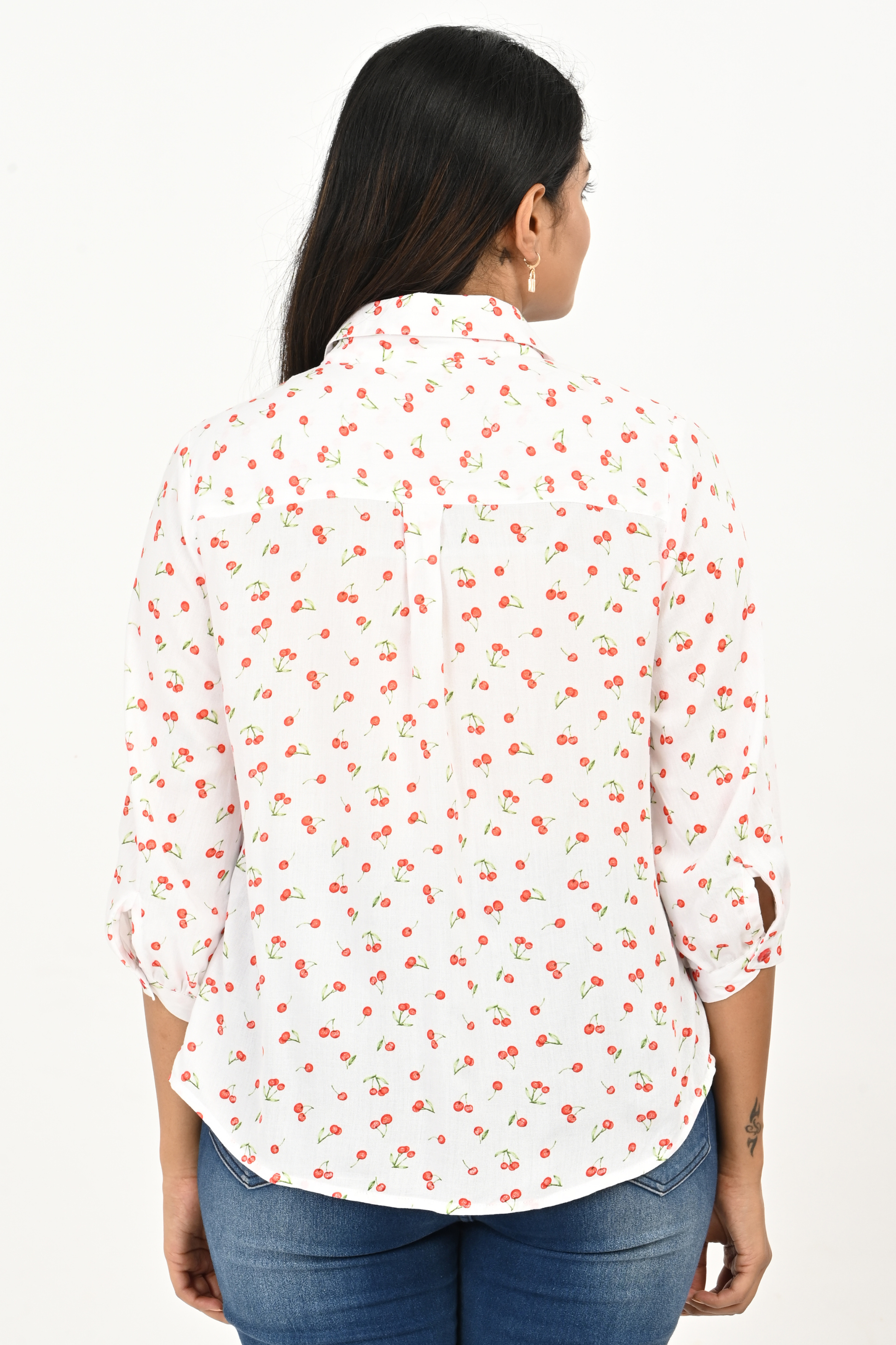 Back view of women’s rayon printed summer top