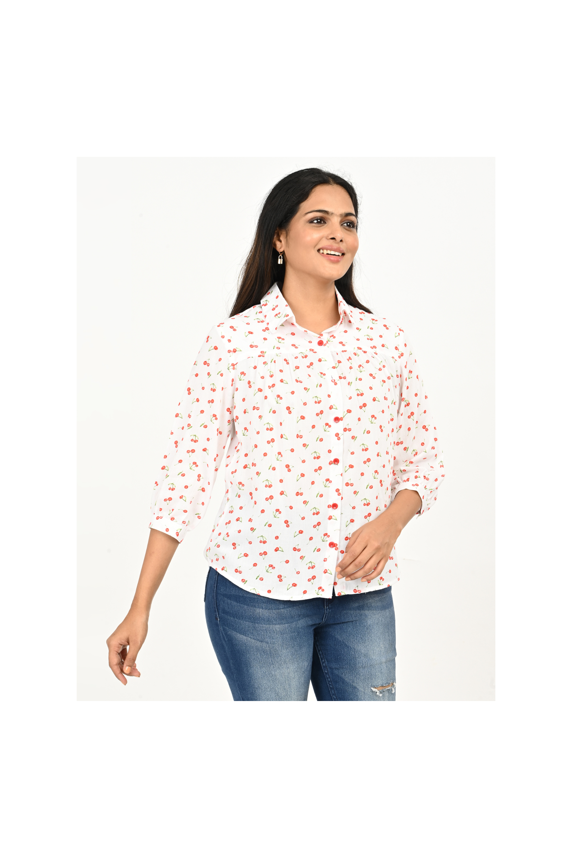 Rayon printed top for women styled with jeans for casual wear