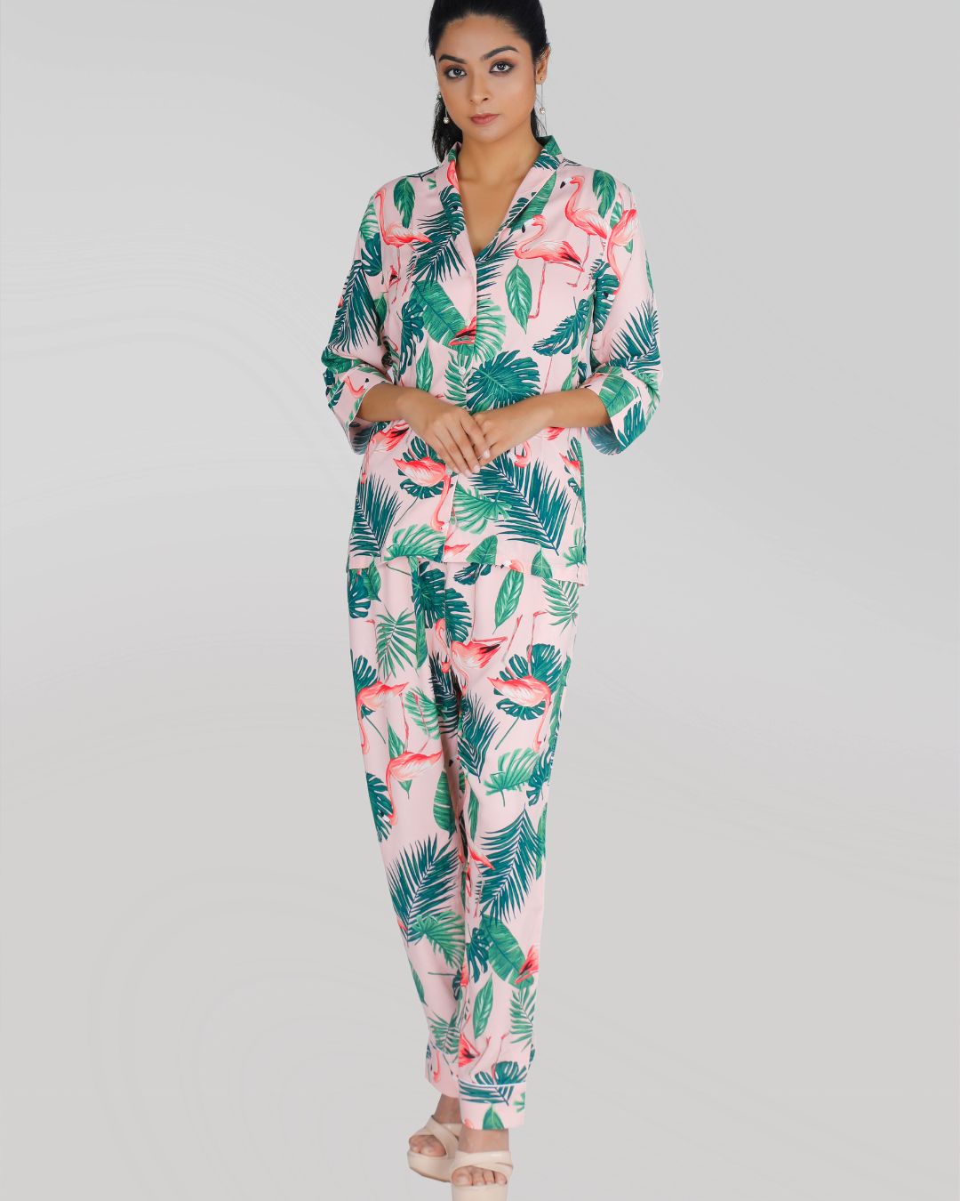 Flamingo Print Viscose Co-ord Set for Women