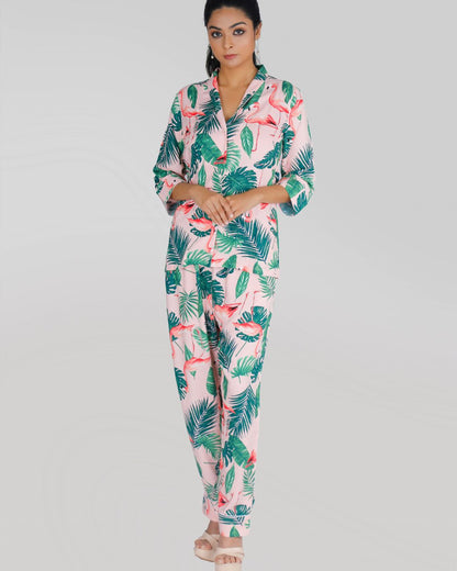 Flamingo Print Viscose Co-ord Set for Women