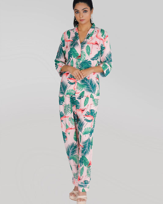 Flamingo Print Viscose Co-ord Set for Women