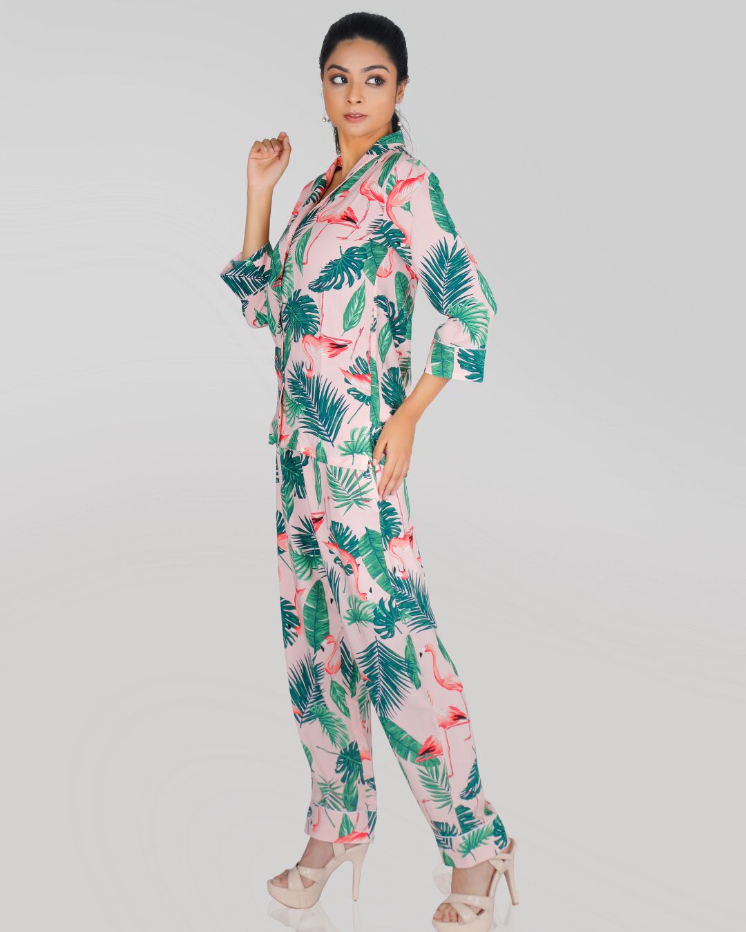 Flamingo Print Viscose Co-ord Set for Women