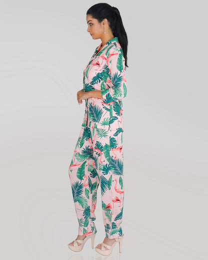 Flamingo Print Viscose Co-ord Set for Women