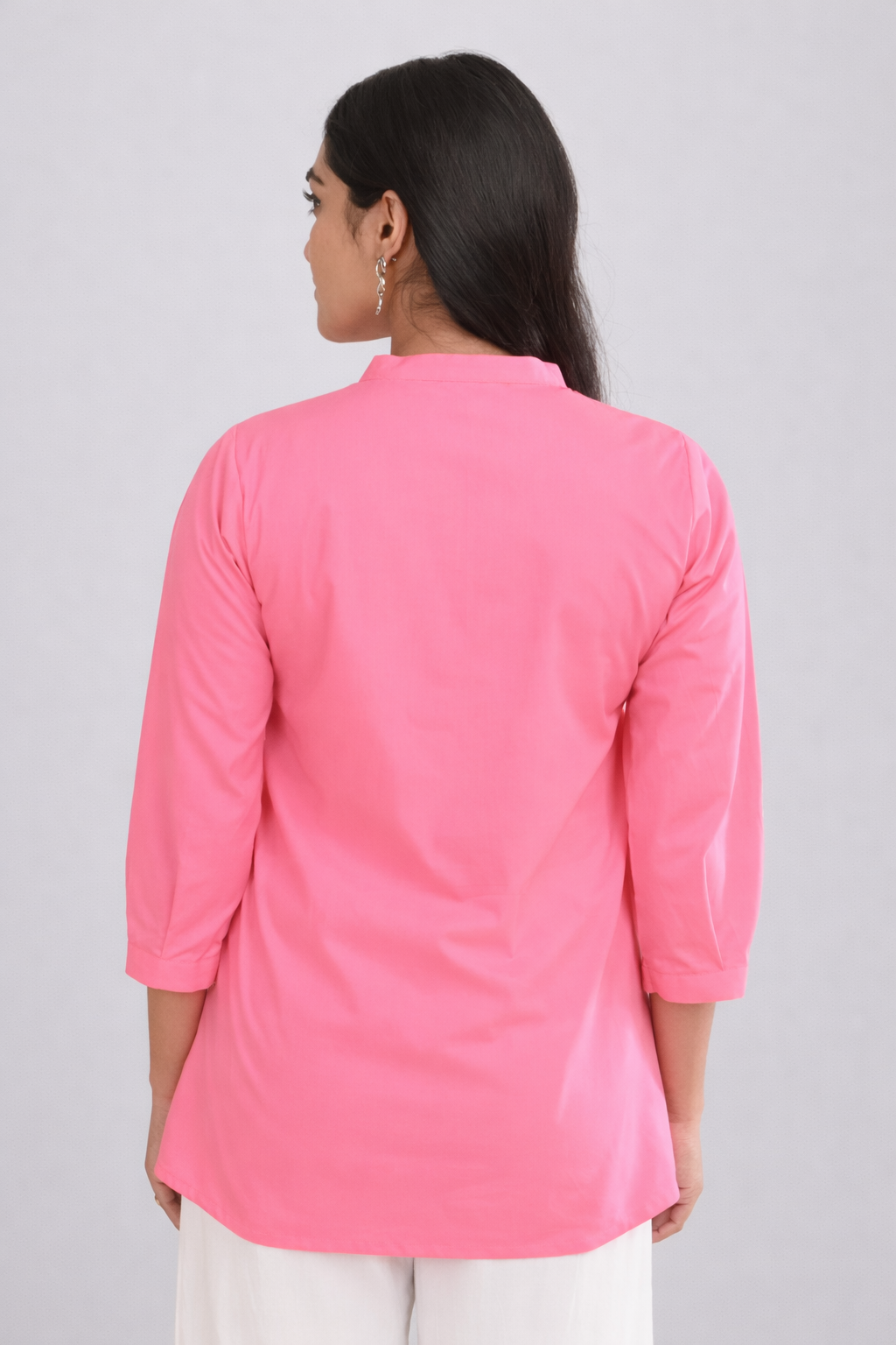 Office wear pink pintuck cotton top for women back view