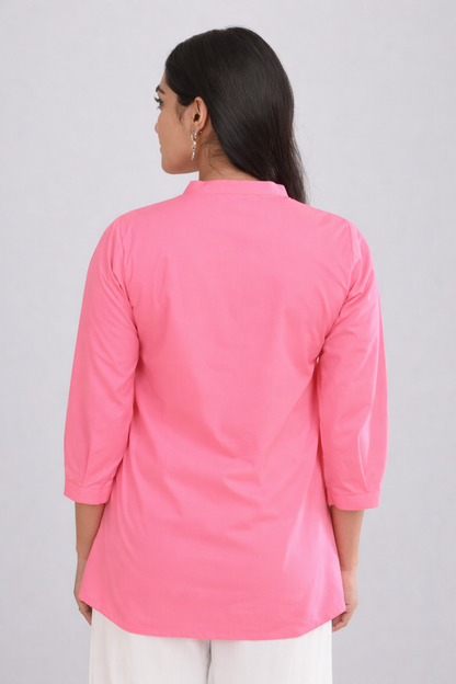 Office wear pink pintuck cotton top for women back view