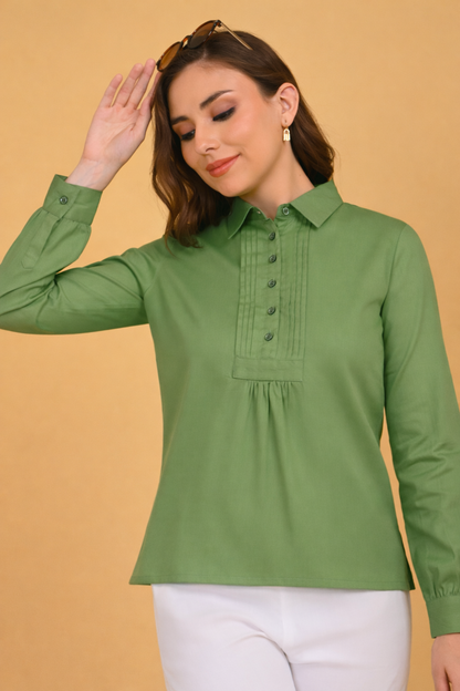 olive green cotton shirt for women office wear cotton top india