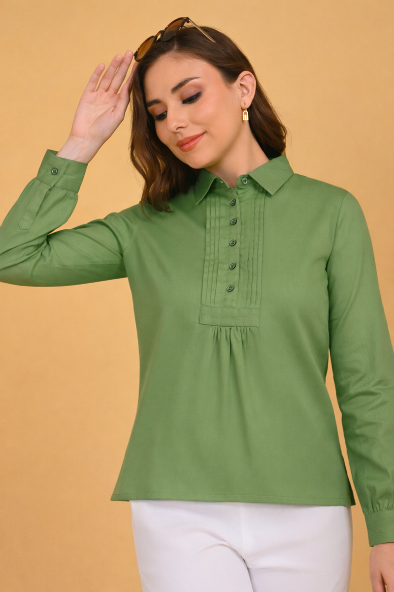 olive green cotton shirt for women office wear cotton top india