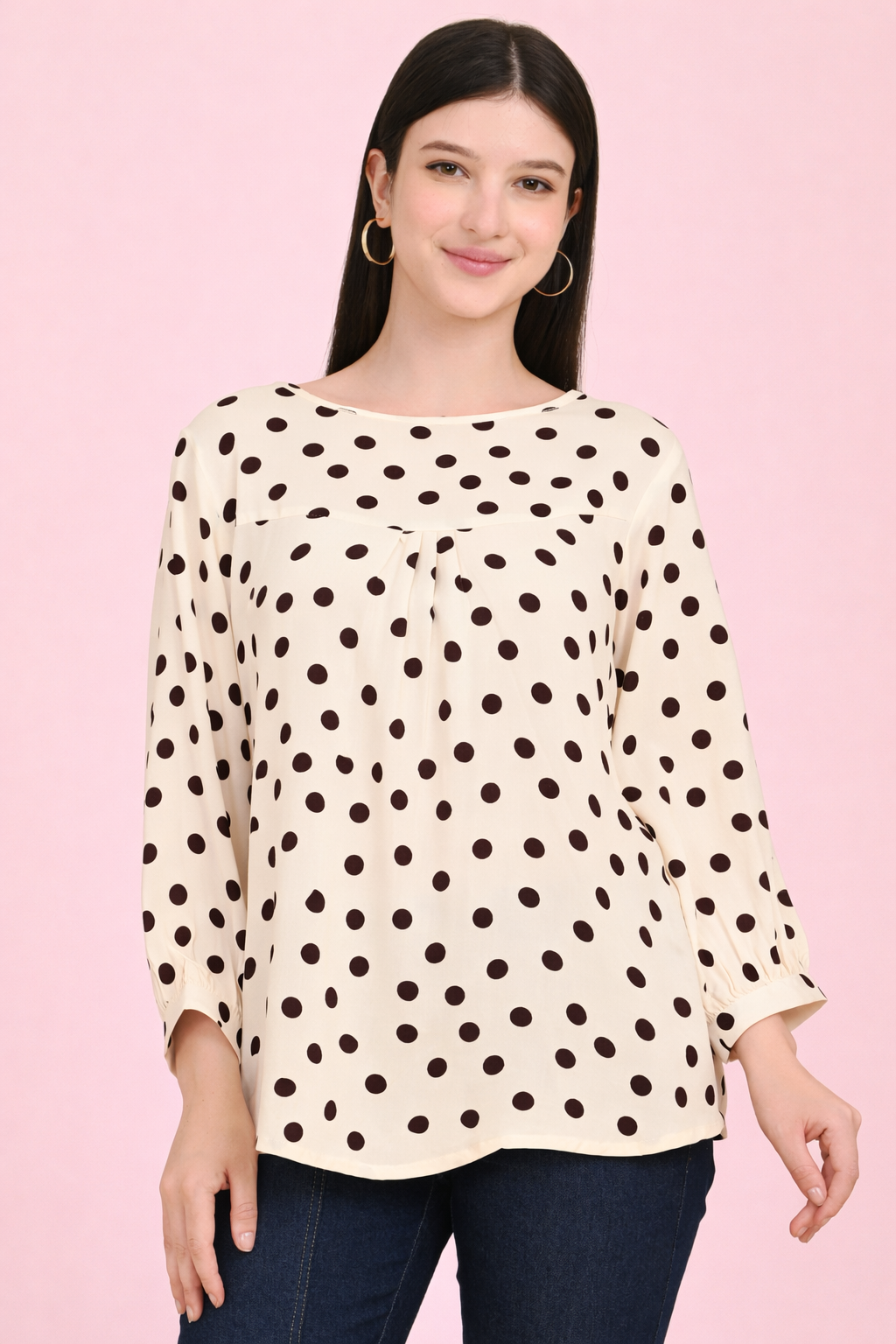 Ivory polka dot rayon top for women casual wear India