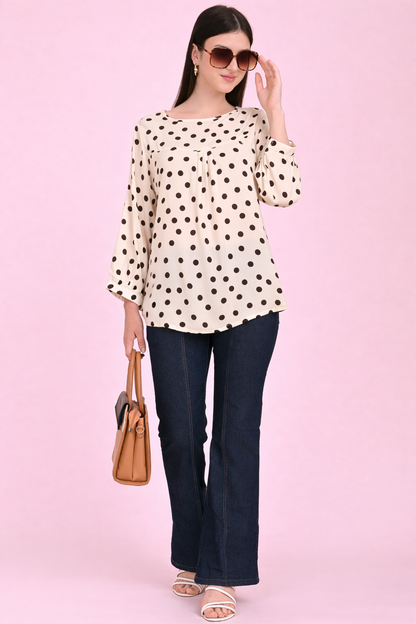 👉 Ivory polka dot rayon top for women full outfit casual styling