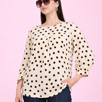 👉 Ivory polka dot rayon top for women casual styling outfit