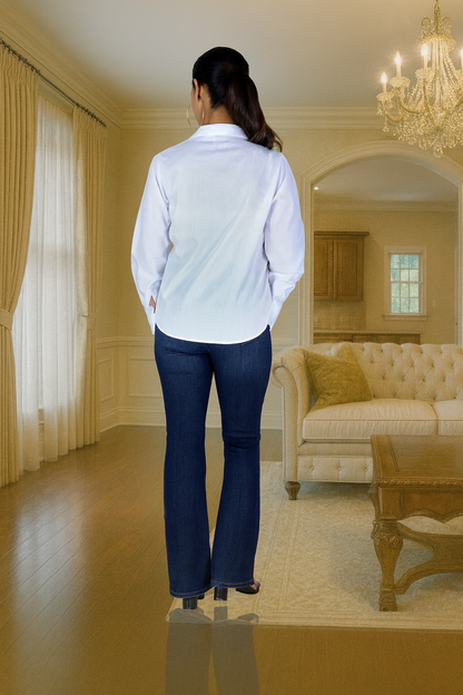 White Cotton Shirt with Floral Embroidery – Long Sleeves Women’s Casual & Office Wear