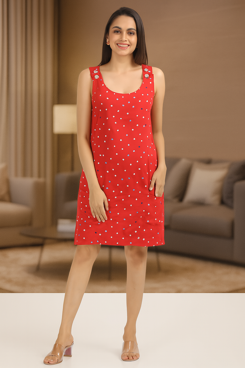 "Red Polka Dot Sleeveless Dress for Women – Stylish Summer Casual Wear"