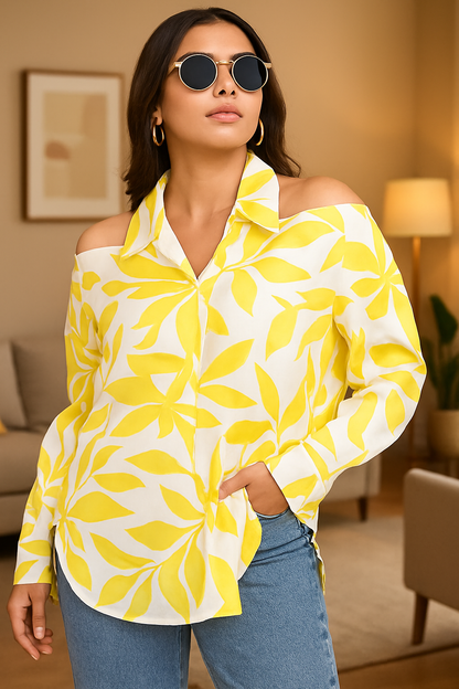 Yellow Off shoulder Cotton shirt.