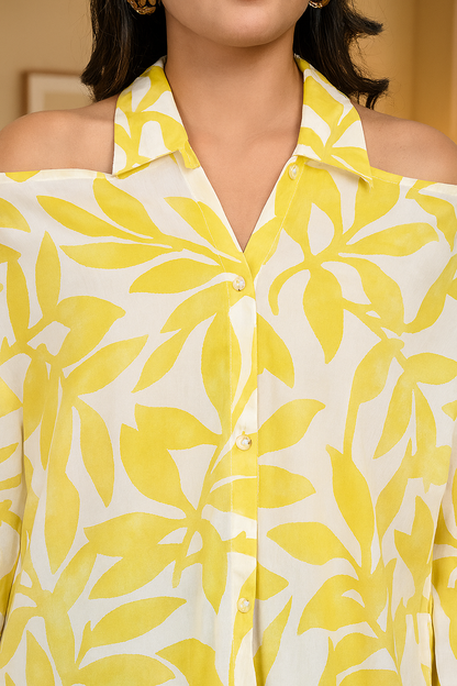 Yellow Off shoulder Cotton shirt.