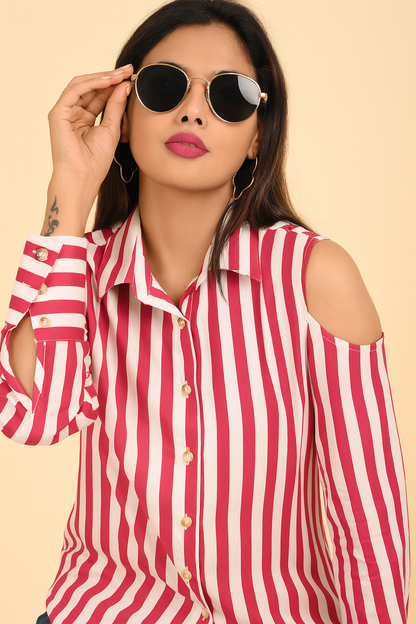 Bold Stripe cold Shoulder Shirt