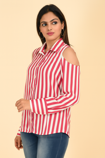 Bold Stripe cold Shoulder Shirt