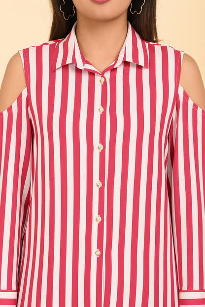 Bold Stripe cold Shoulder Shirt