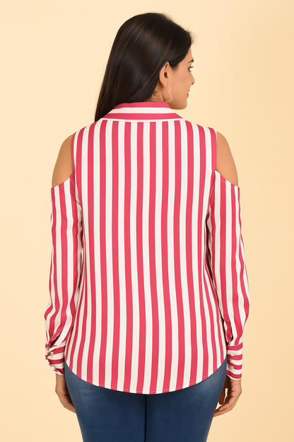 Bold Stripe cold Shoulder Shirt