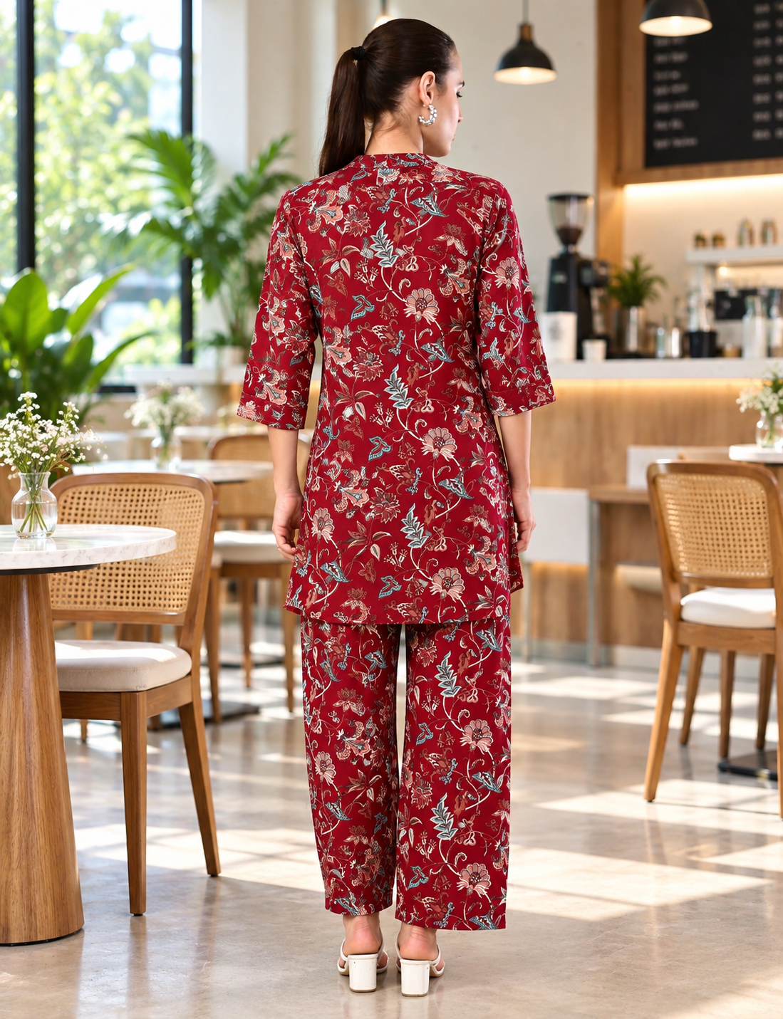 Burgundy Floral Co-Ord Set for Women